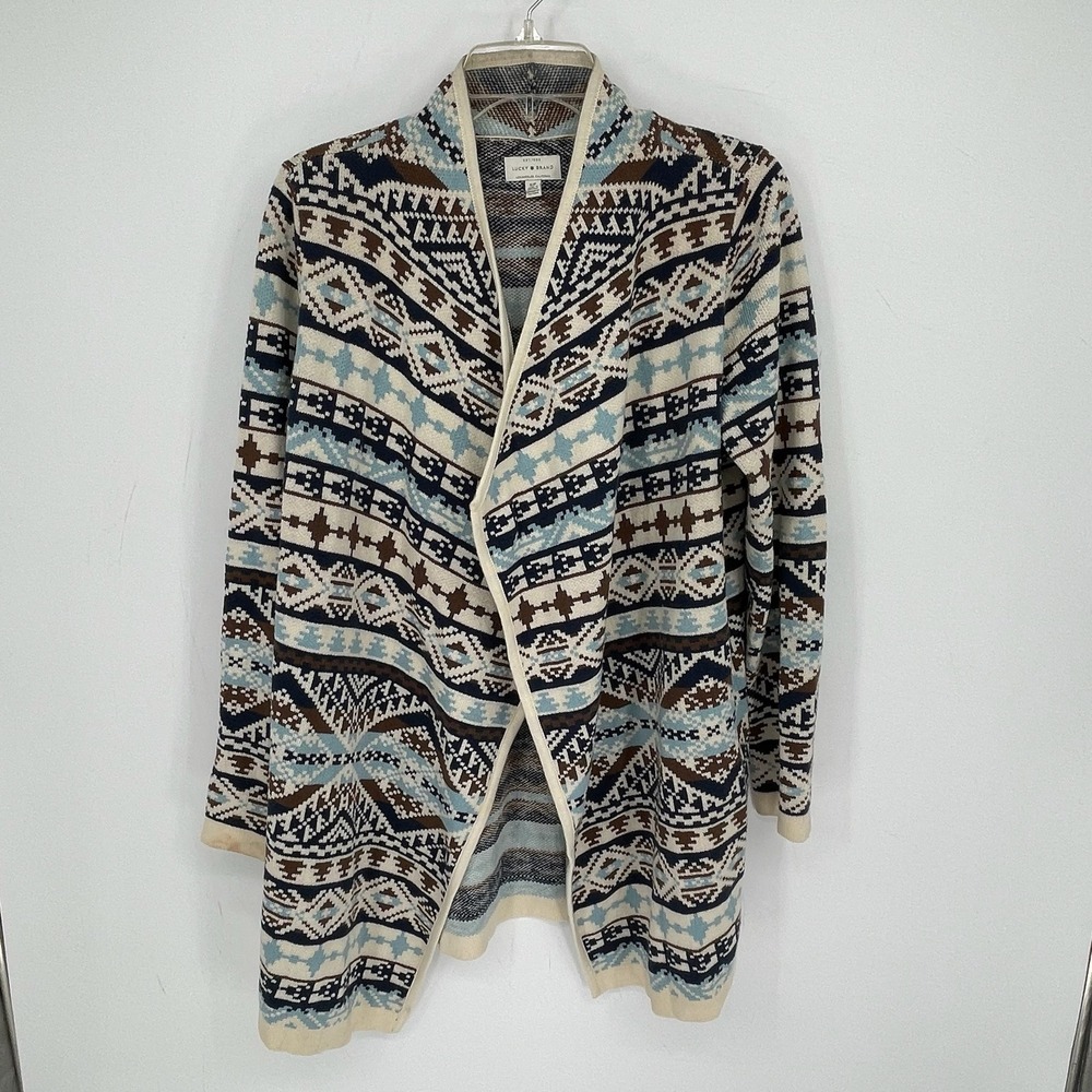 Lucky Brand Women's Multicolor Southwestern Geometric Open Front Cardigan Size S